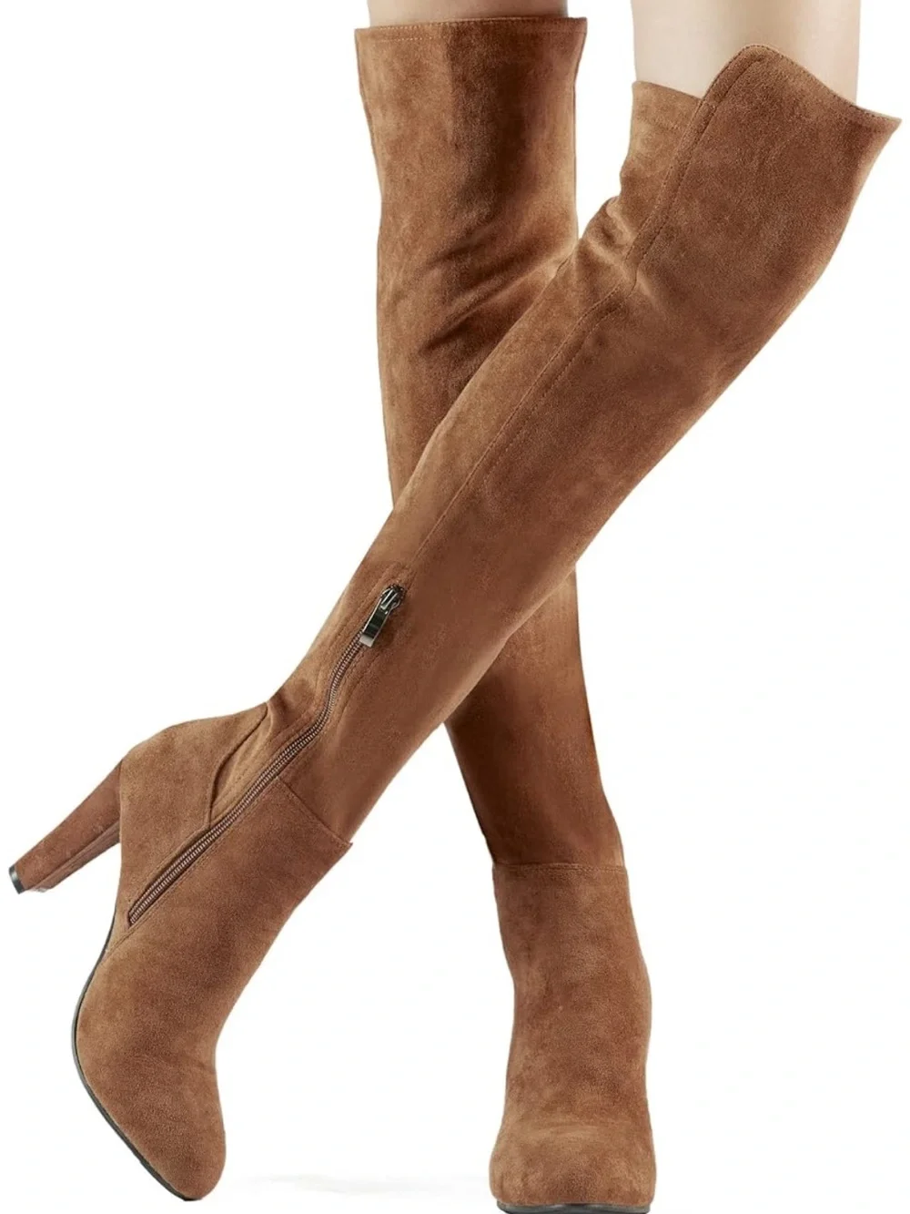 Women’s Over-The-Knee Suede Heeled Boots - Brown